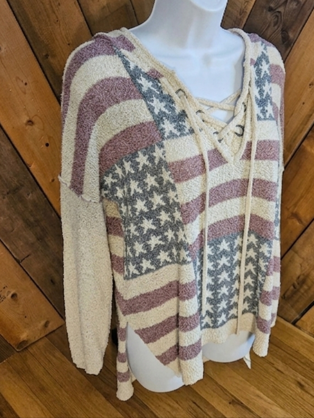 POL American Flag Lightweight Hoodie Oversized Patriotic Sweater Medium - Picture 4 of 11